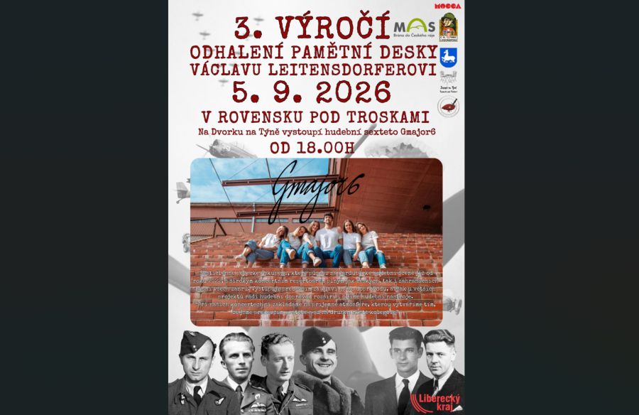 5. 9. 2026 Koncert u příležitosti 3. výročí odhalení pamětní desky Václavu Leitensdorferovi v Rovensku pod Troskami